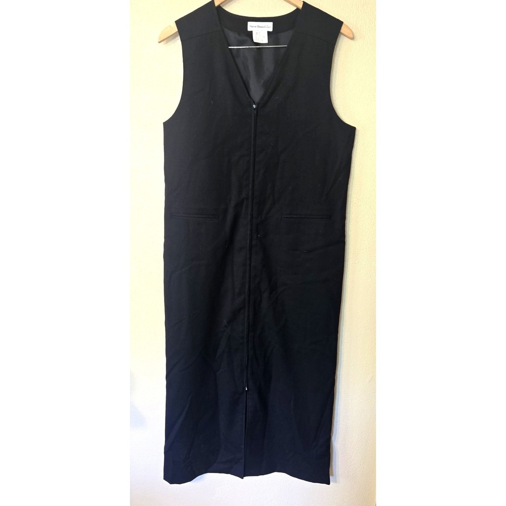 Harve Benard Vintage Black Wool Sleeveless Lined Full Zip Maxi Dress Size 10